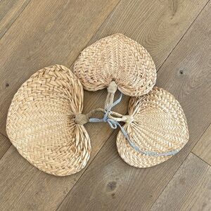 Vintage Woven Straw Hand Fan Trio - Natural Raffia